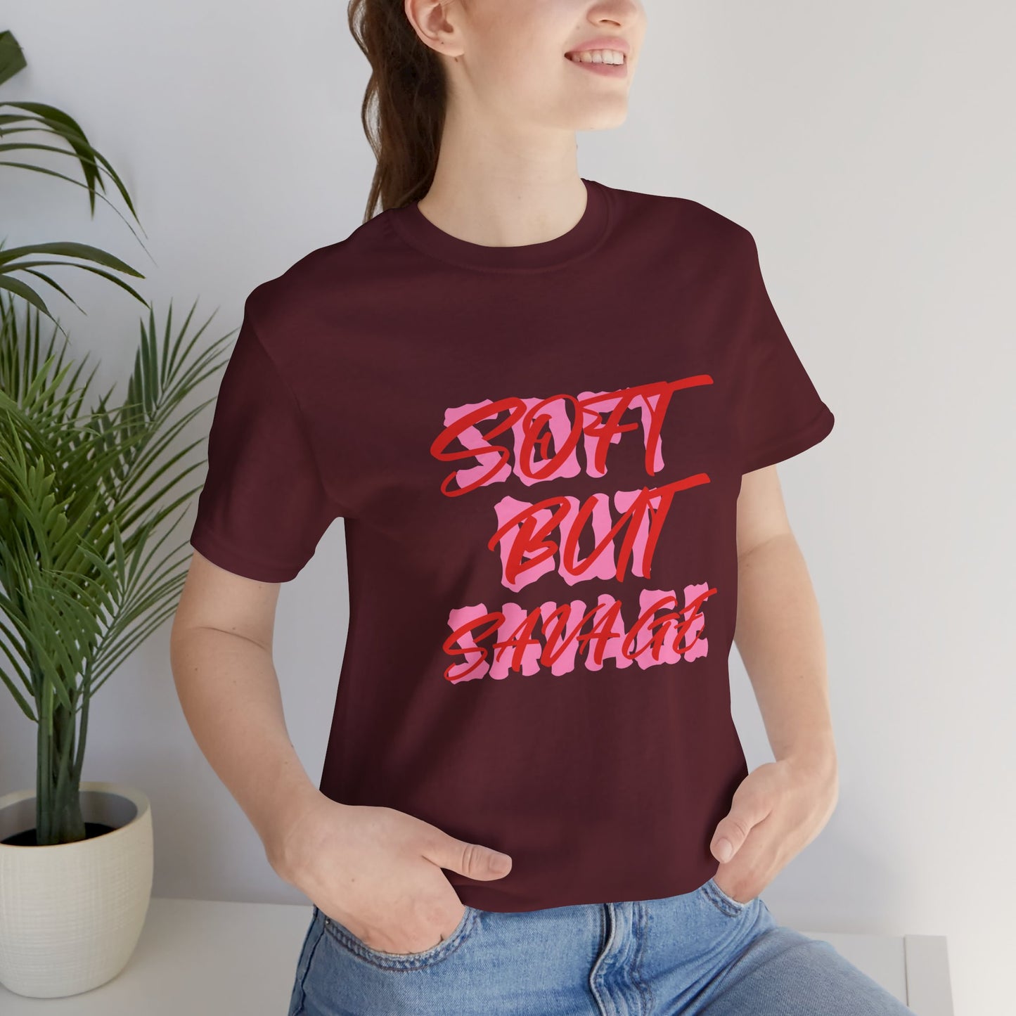 Soft But Savage Tee — Pink Brushstroke Graphic T-Shirt