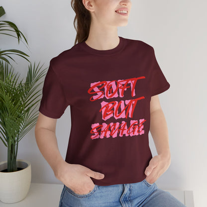 Soft But Savage Tee — Pink Brushstroke Graphic T-Shirt