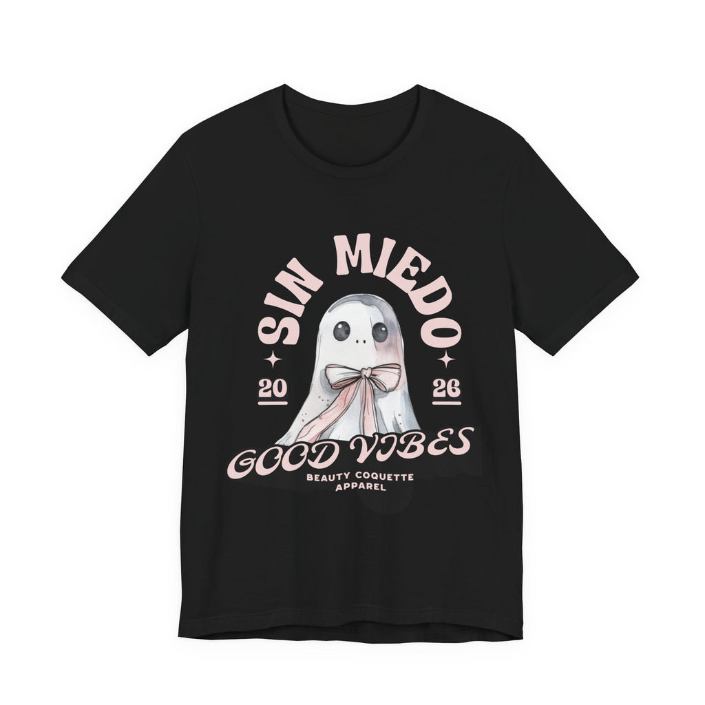 Good Vibes Ghost Tee – "Sin Miedo" Cute Pastel Graphic T-Shirt
