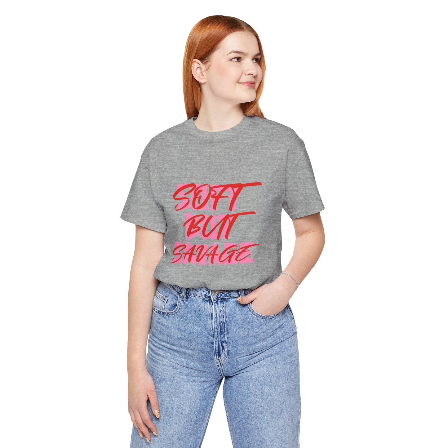 Soft But Savage Tee — Pink Brushstroke Graphic T-Shirt