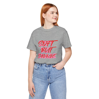 Soft But Savage Tee — Pink Brushstroke Graphic T-Shirt