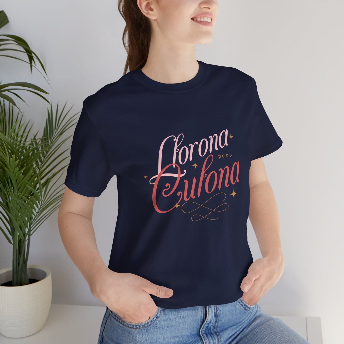 Corona Cubana Script Tee — Retro Cuban Text Graphic T-Shirt