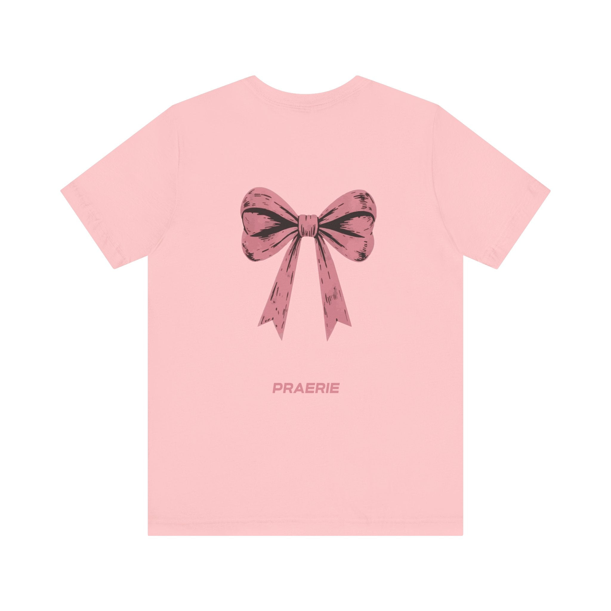 Bow Back Tee — Pink Vintage Ribbon "PRAERIE" Graphic T-Shirt