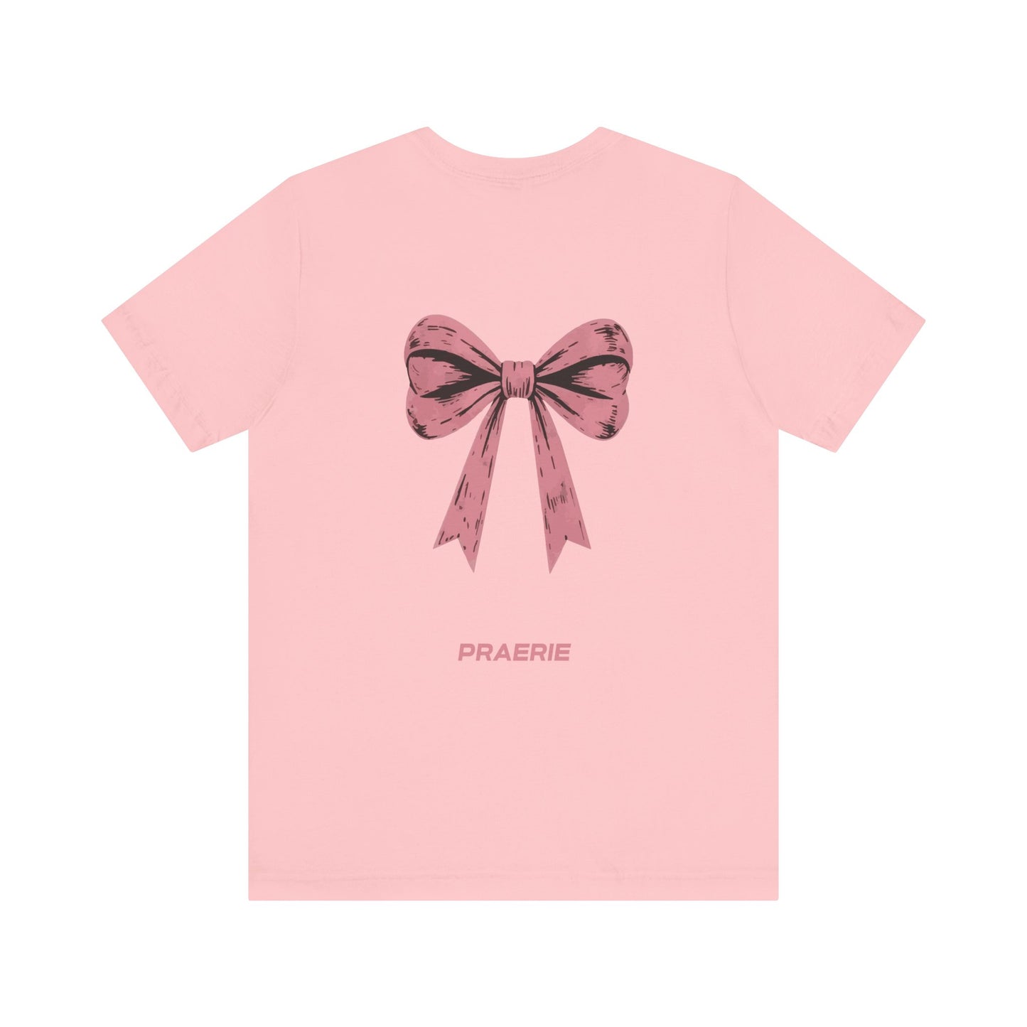 Bow Back Tee — Pink Vintage Ribbon "PRAERIE" Graphic T-Shirt