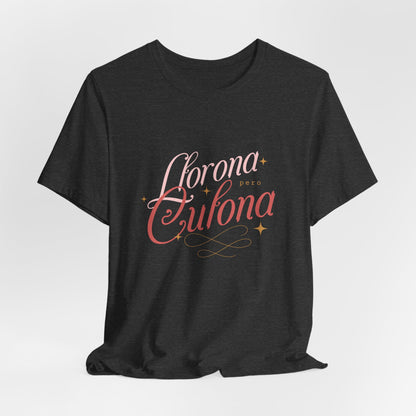Corona Cubana Script Tee — Retro Cuban Text Graphic T-Shirt