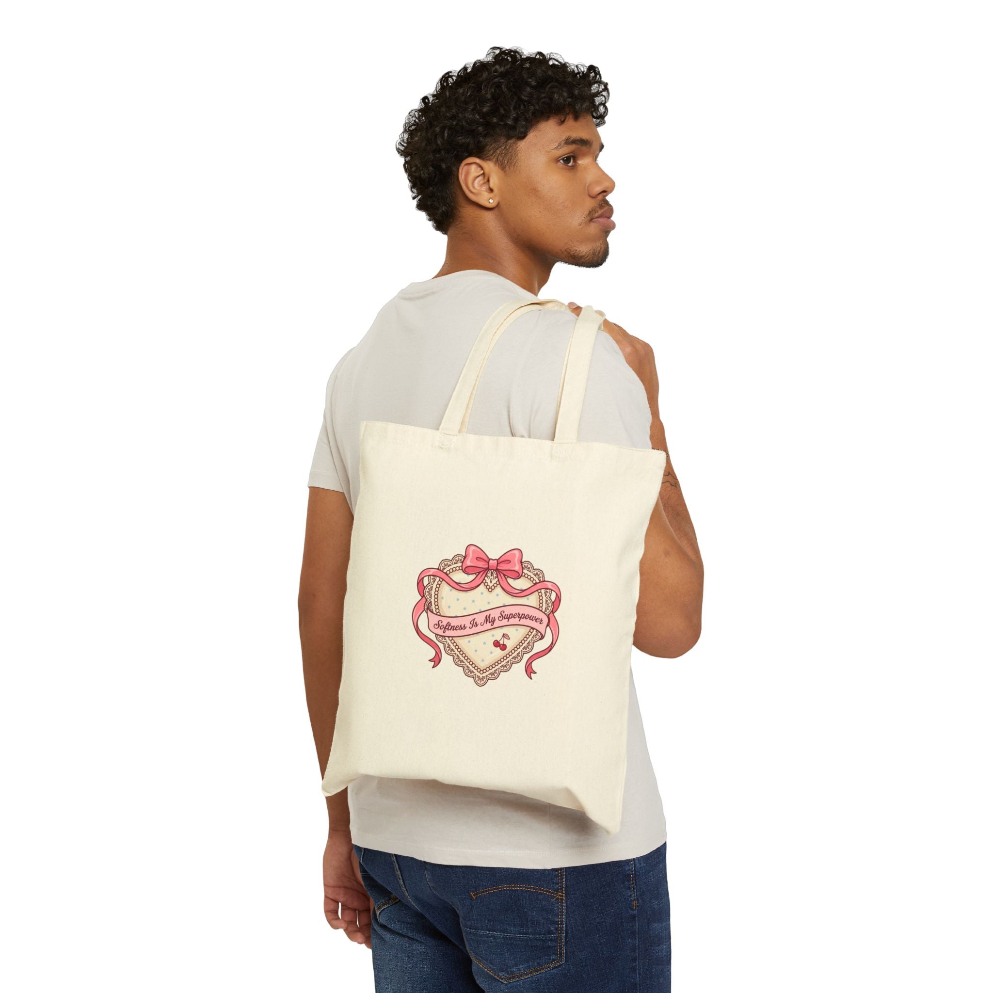Dainty Ribbon Heart Tote | Coquette, bowcore pastel canvas