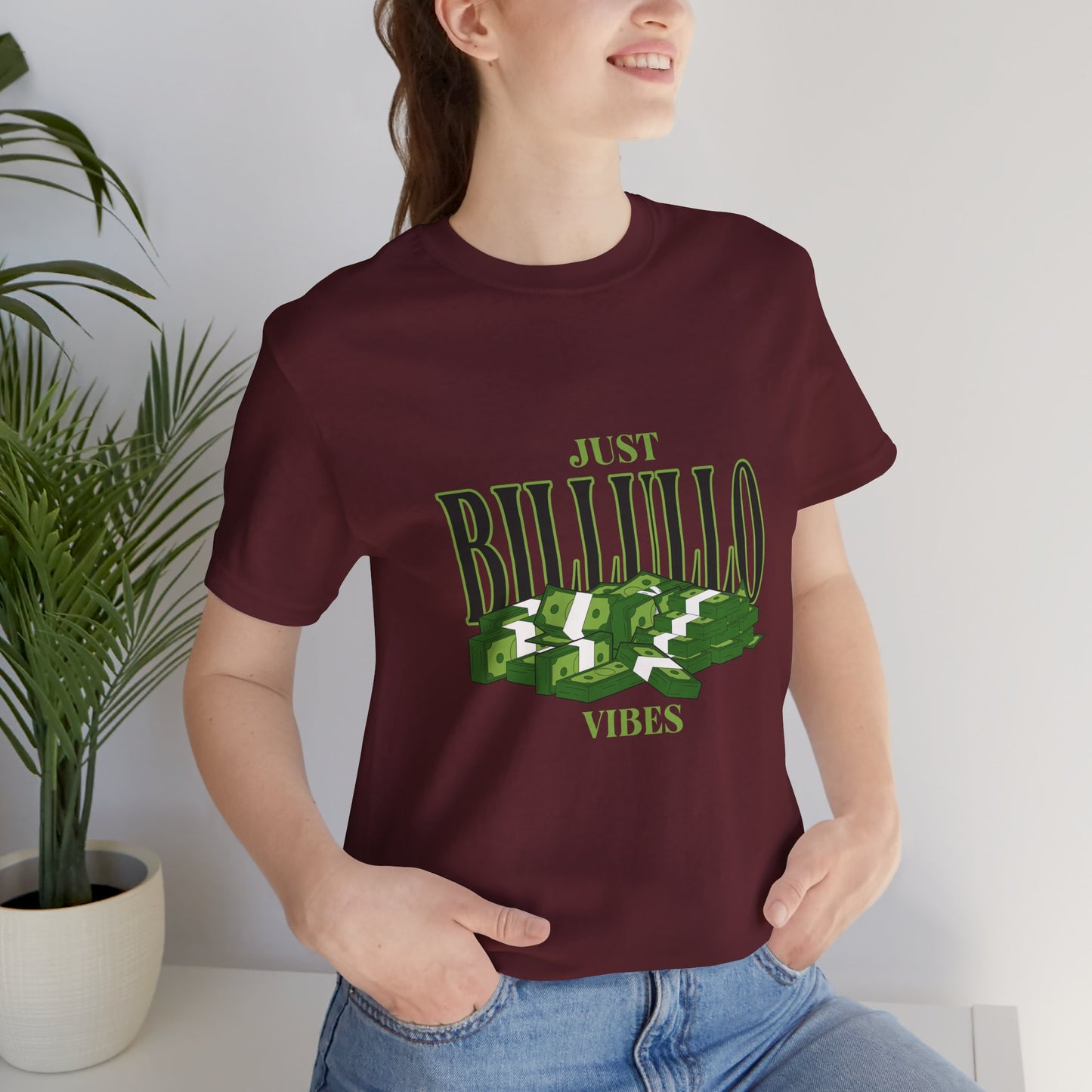 Just Billullo Vibes Tee — Green Camo Money Graphic T-Shirt