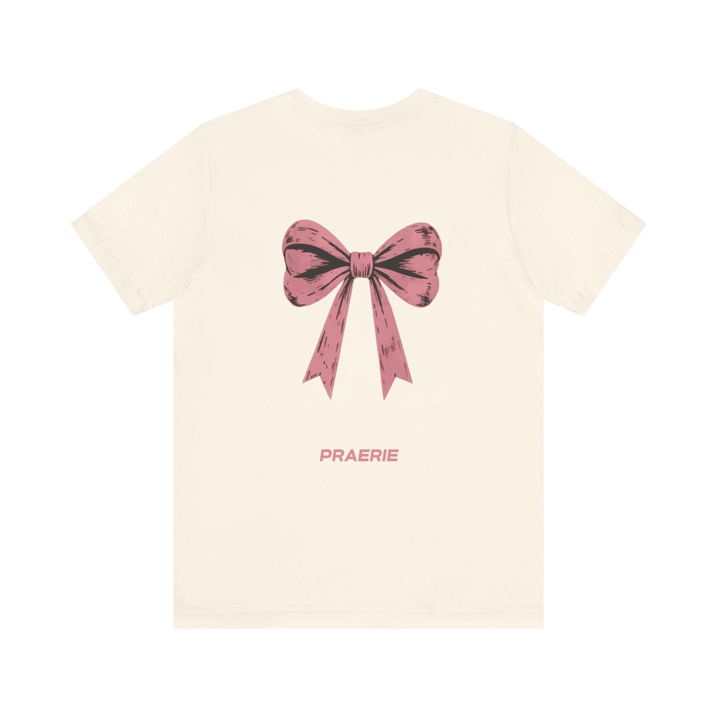 Bow Back Tee — Pink Vintage Ribbon "PRAERIE" Graphic T-Shirt