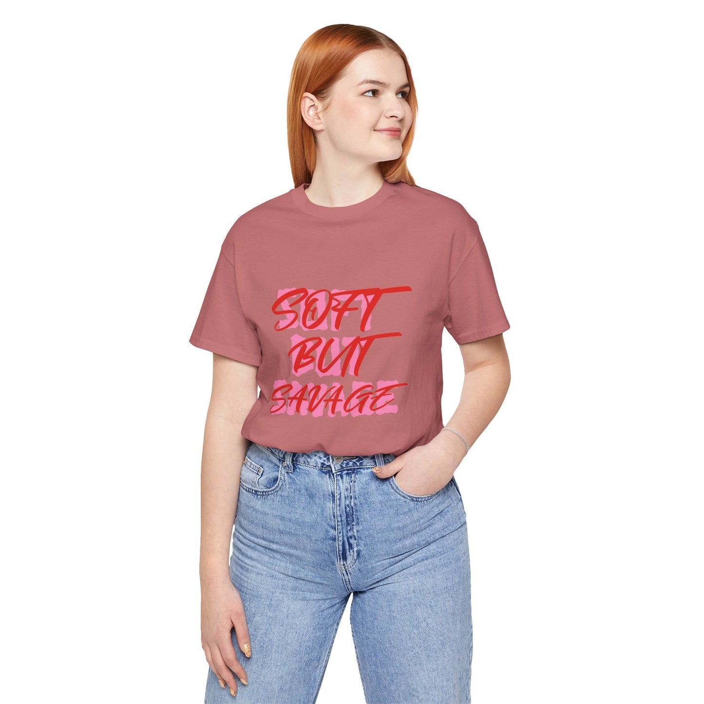 Soft But Savage Tee — Pink Brushstroke Graphic T-Shirt