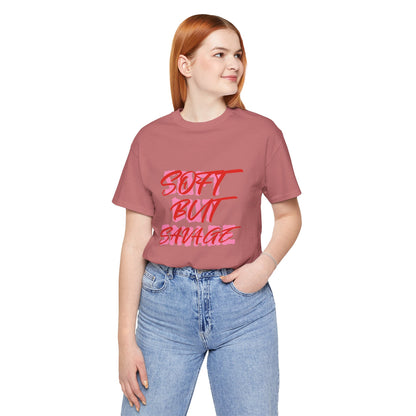Soft But Savage Tee — Pink Brushstroke Graphic T-Shirt