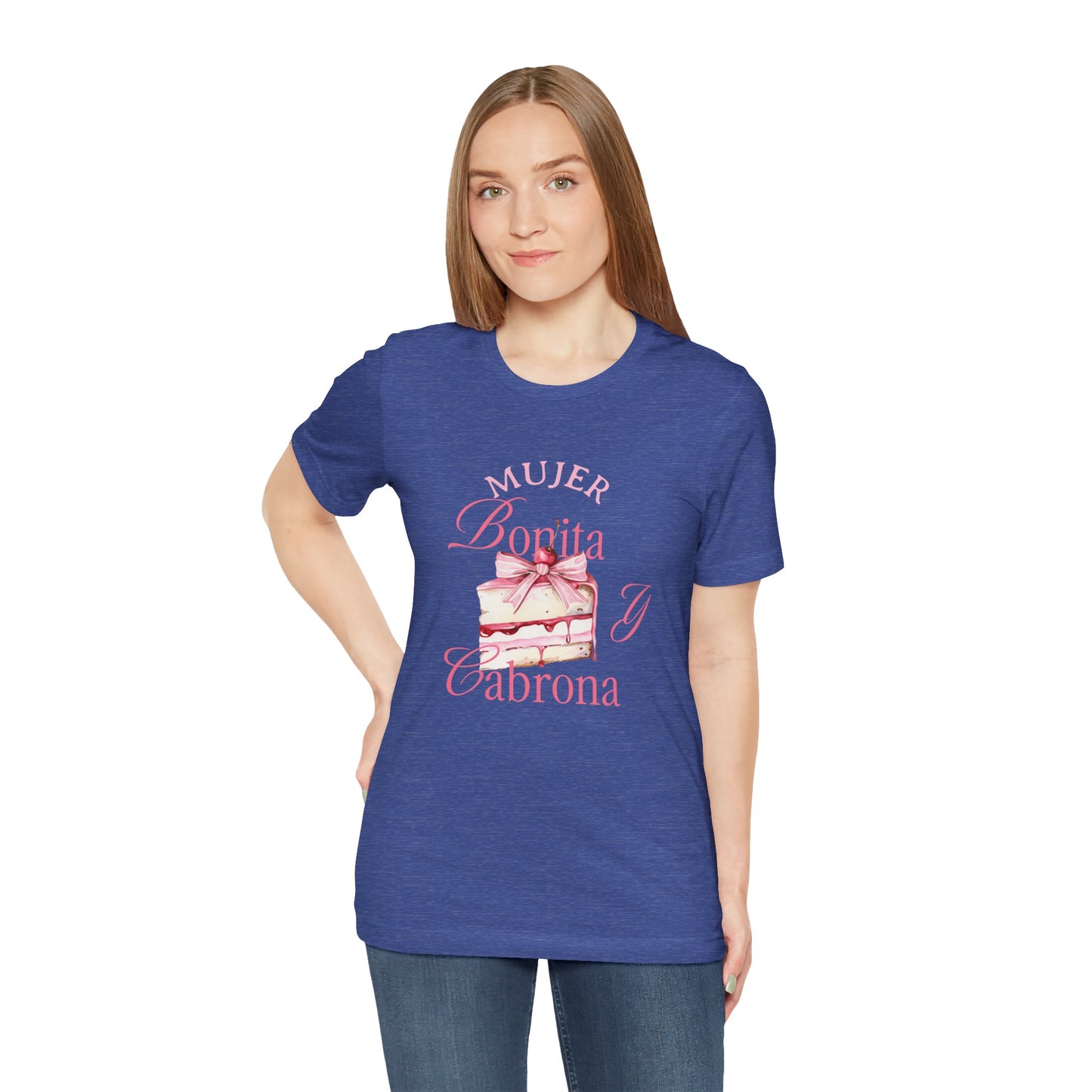 Mujer Bonita y Cabrona Tee — Pink Cake Graphic Women's Spanish Statement Shirt