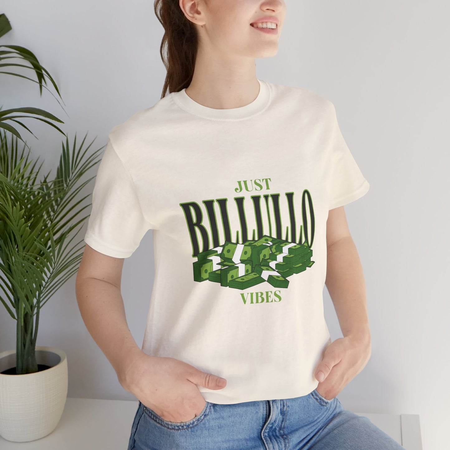 Just Billullo Vibes Tee — Green Camo Money Graphic T-Shirt