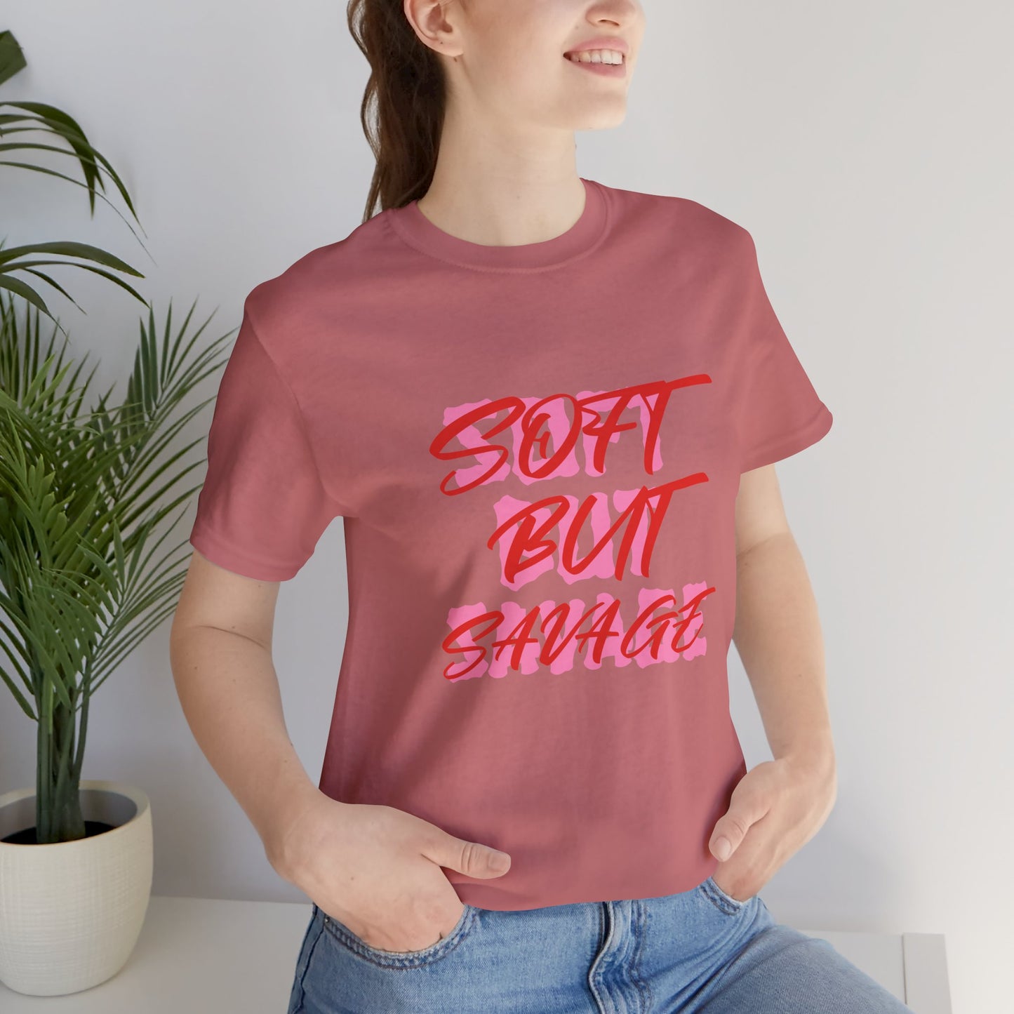 Soft But Savage Tee — Pink Brushstroke Graphic T-Shirt
