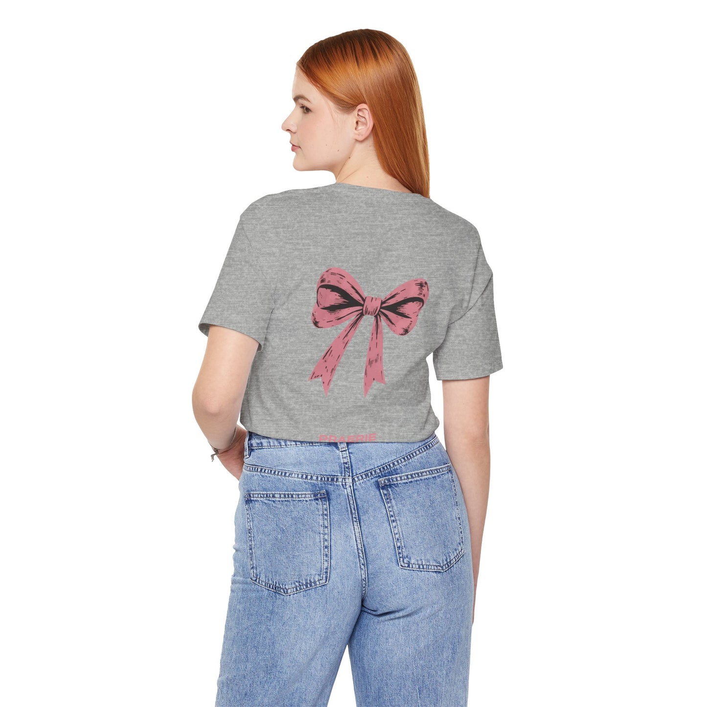 Bow Back Tee — Pink Vintage Ribbon "PRAERIE" Graphic T-Shirt